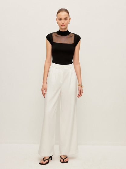 Mesh Panel Mock Neck Top Sweater Vests