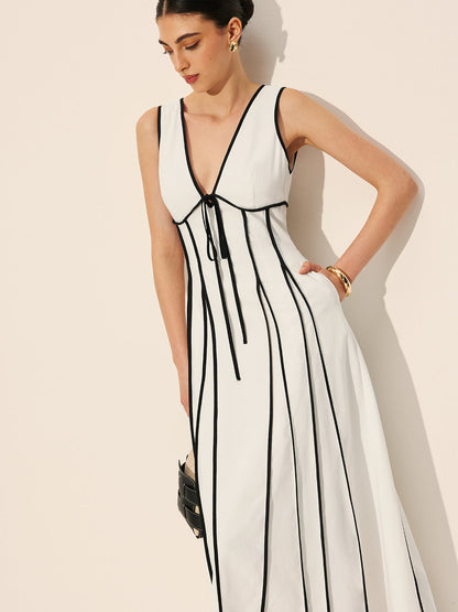 Contrast Trim Dress With Pockets Dresses