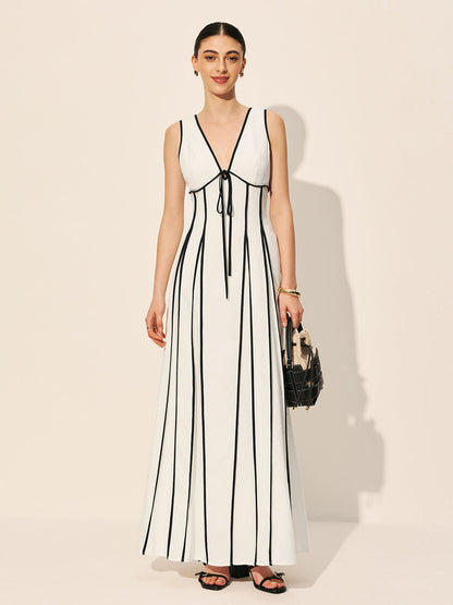 Contrast Trim Dress With Pockets Dresses