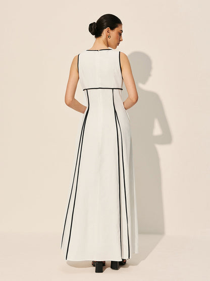 Contrast Trim Dress With Pockets Dresses