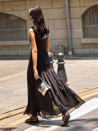 Ruffled Detail Ruched Front Maxi Dress Dresses