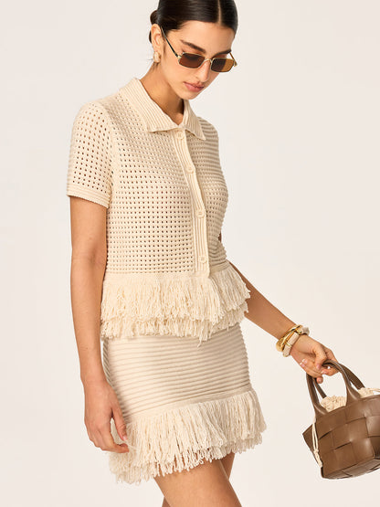 Fringed Knit Mini Skirt Sweater Skirts