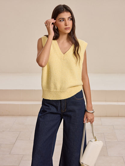 V Neck Wool Blend Knitted Vest Sweater Vests