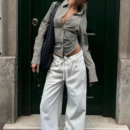 Back Tie Plaid Shirt