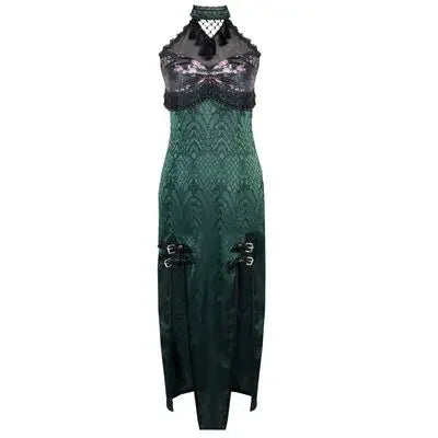 Original Gothic Summer Halter Neck Design Patch Sexy New Outfit Mesh Slit High Cheongsam Snake Outfit