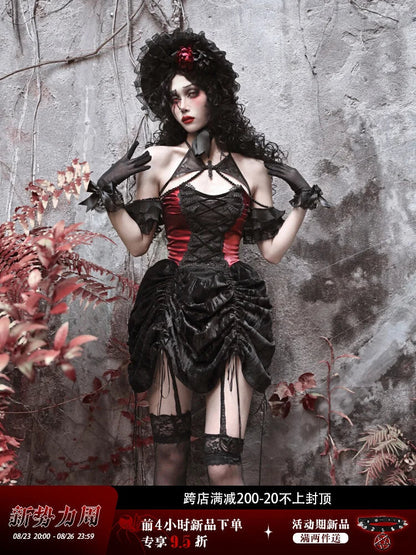 Blood Mini Red Vestido Velvet Grunge Halter Autumn Strap Supply Drawstring Black Slim Halloween Gothic Frock