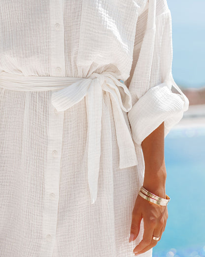 Bodega Bay Cotton Cover-Up Shirt Dress - White