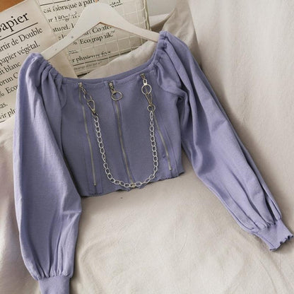 Chain Detailed Square Neck Crop Top