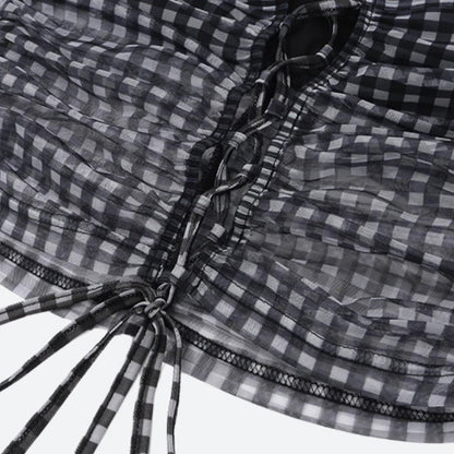 Checkered Strapless Top & Mini Skirt Two Piece Set