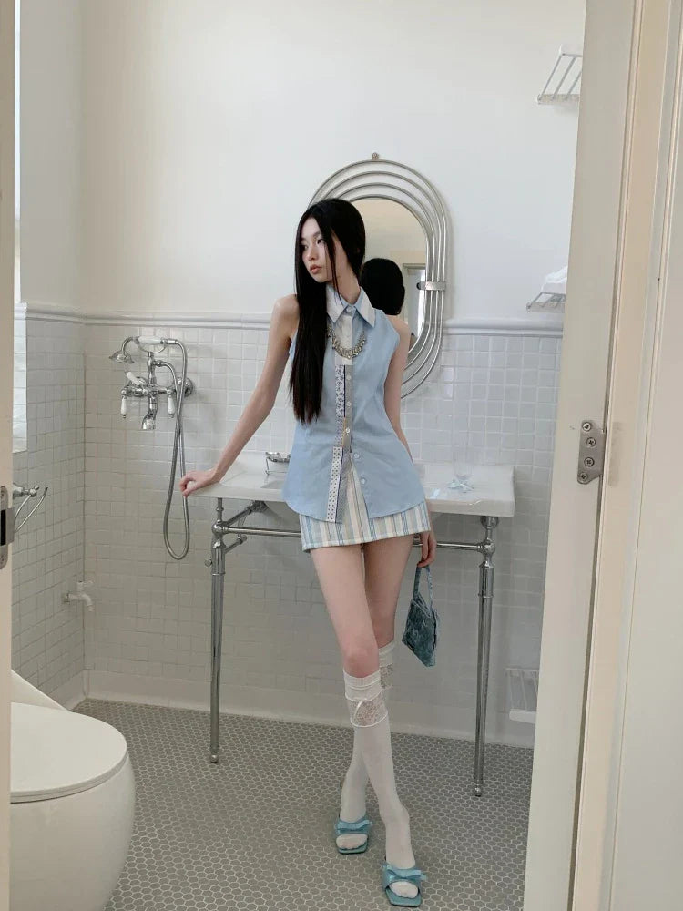 Classic Collar Sleeveless Shirt