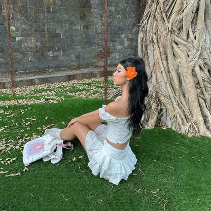 Coquette Broderie Anglaise Top & Mini Skirt Two Piece Set