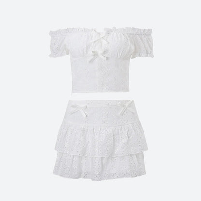 Coquette Broderie Anglaise Top & Mini Skirt Two Piece Set