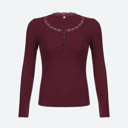 Corduroy Lace Trim Top