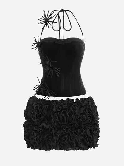 Corset Top & Ruffled Mini Skirt Two Piece Set