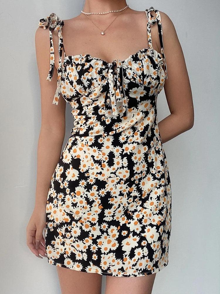 Cottagecore Daisy Tie Strap Mini Dress