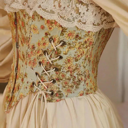 Cottagecore Floral Lace Up Corset Top