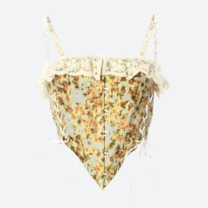 Cottagecore Floral Lace Up Corset Top