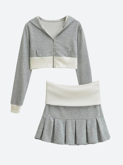 Cropped Hoodie & Mini Skirt Two Piece Set