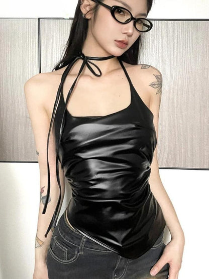Cyberpunk Halter Neck Tie Top