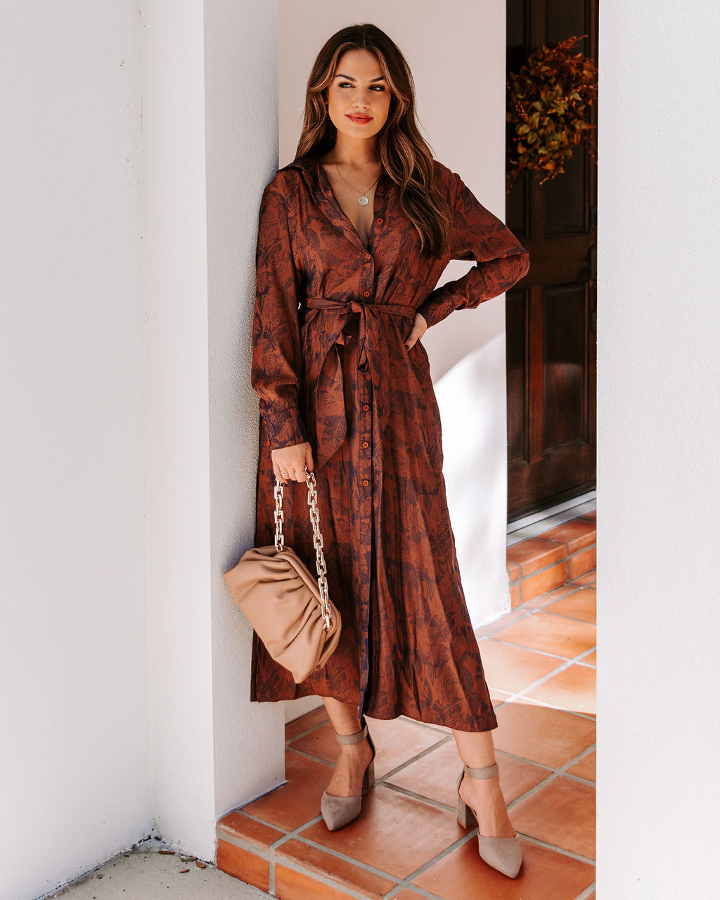 Halina Pocketed Button Down Midi Dress