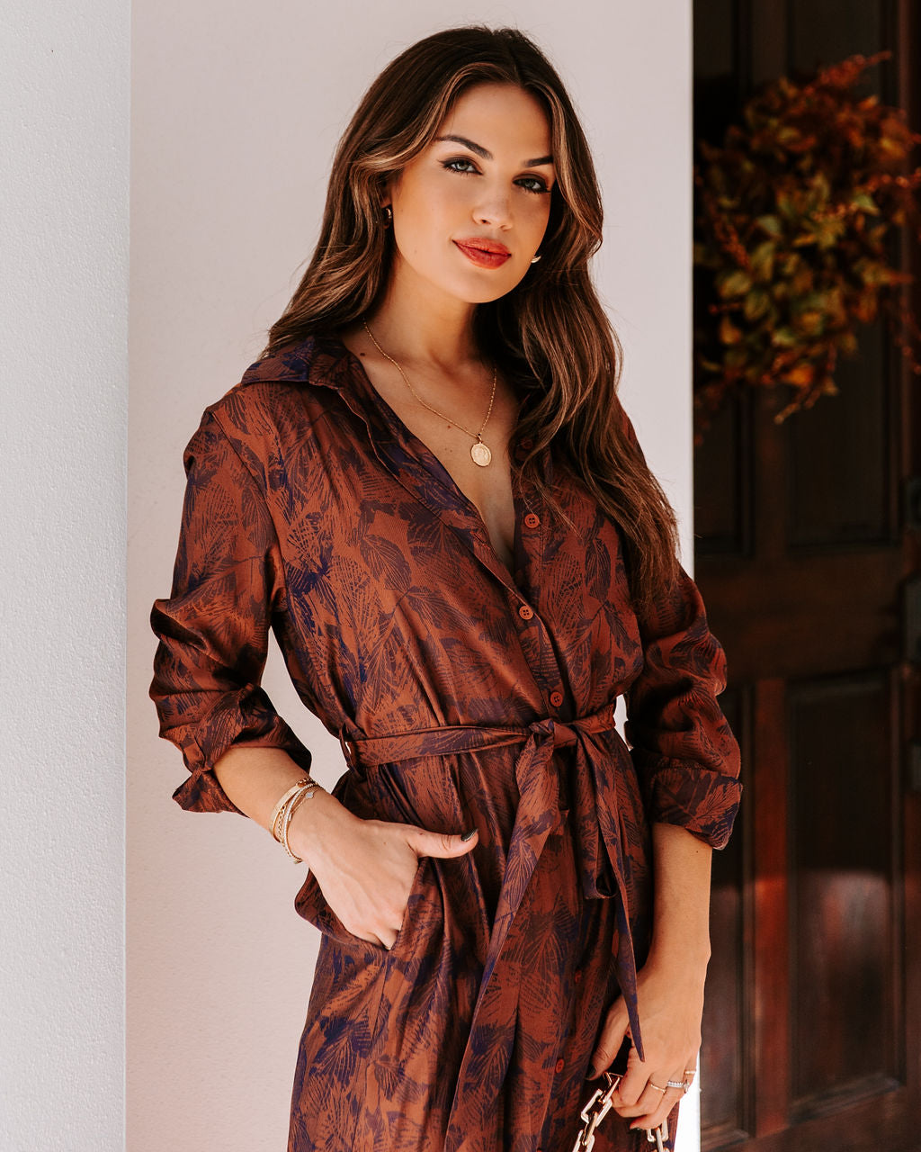 Halina Pocketed Button Down Midi Dress