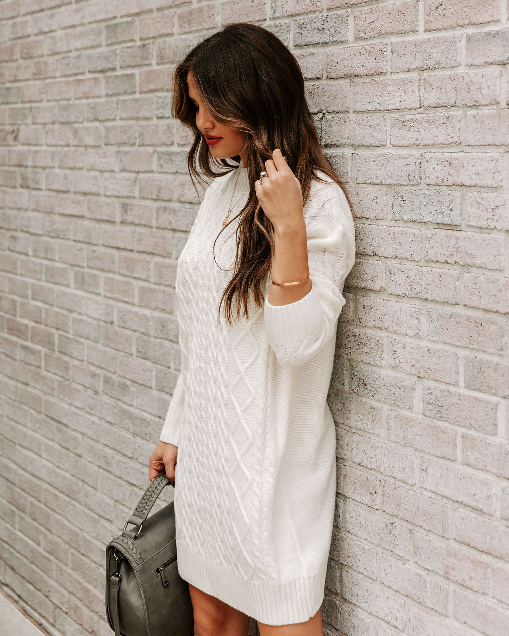 Snow Peak Cable Knit Sweater Dress - Cream