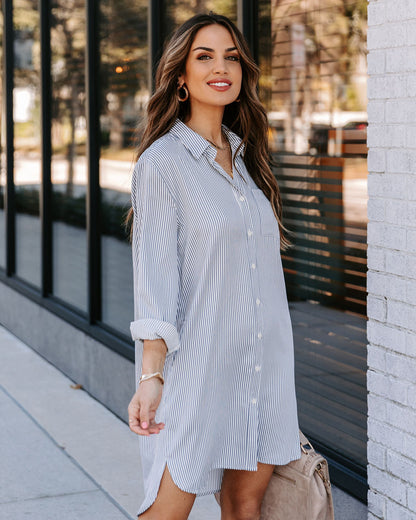 Nolita Pocketed Striped Button Down Shirt Dress