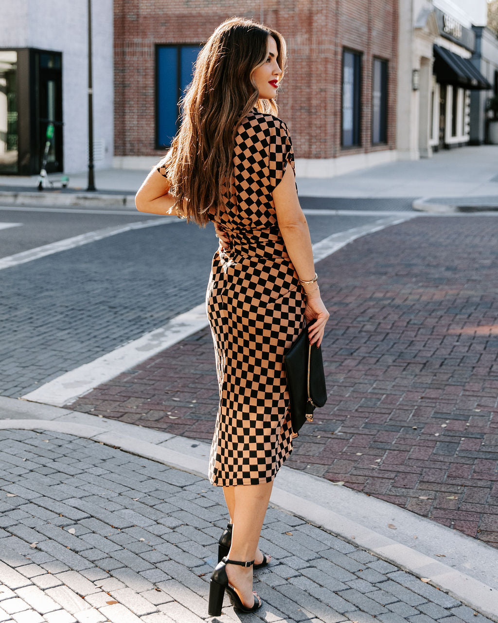 Checkmate Printed Tie Front Midi Shirt Dress