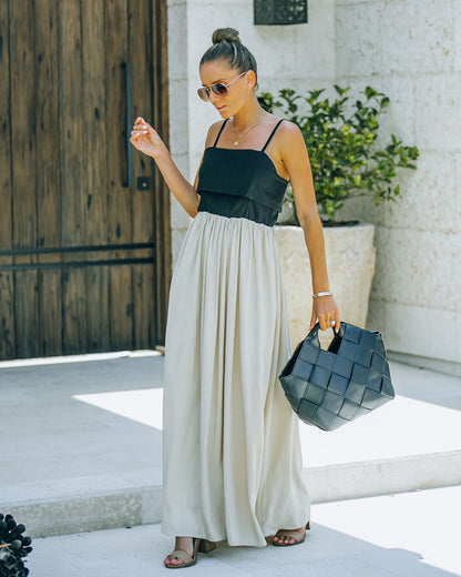 Marcellus Pocketed Colorblock Maxi Dress - Black Nude