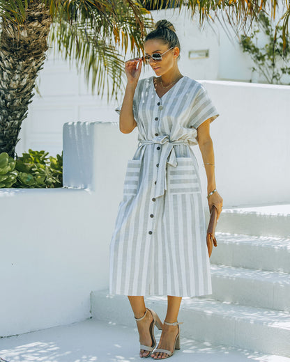 Francey Cotton Linen Blend Pocketed Midi Dress