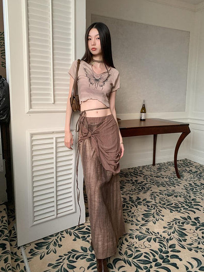 Fairycore Butterfly Crop Top & Maxi Skirt Two Piece Set