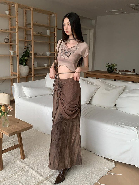 Fairycore Butterfly Crop Top & Maxi Skirt Two Piece Set