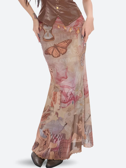Fairycore Butterfly Mesh Maxi Skirt