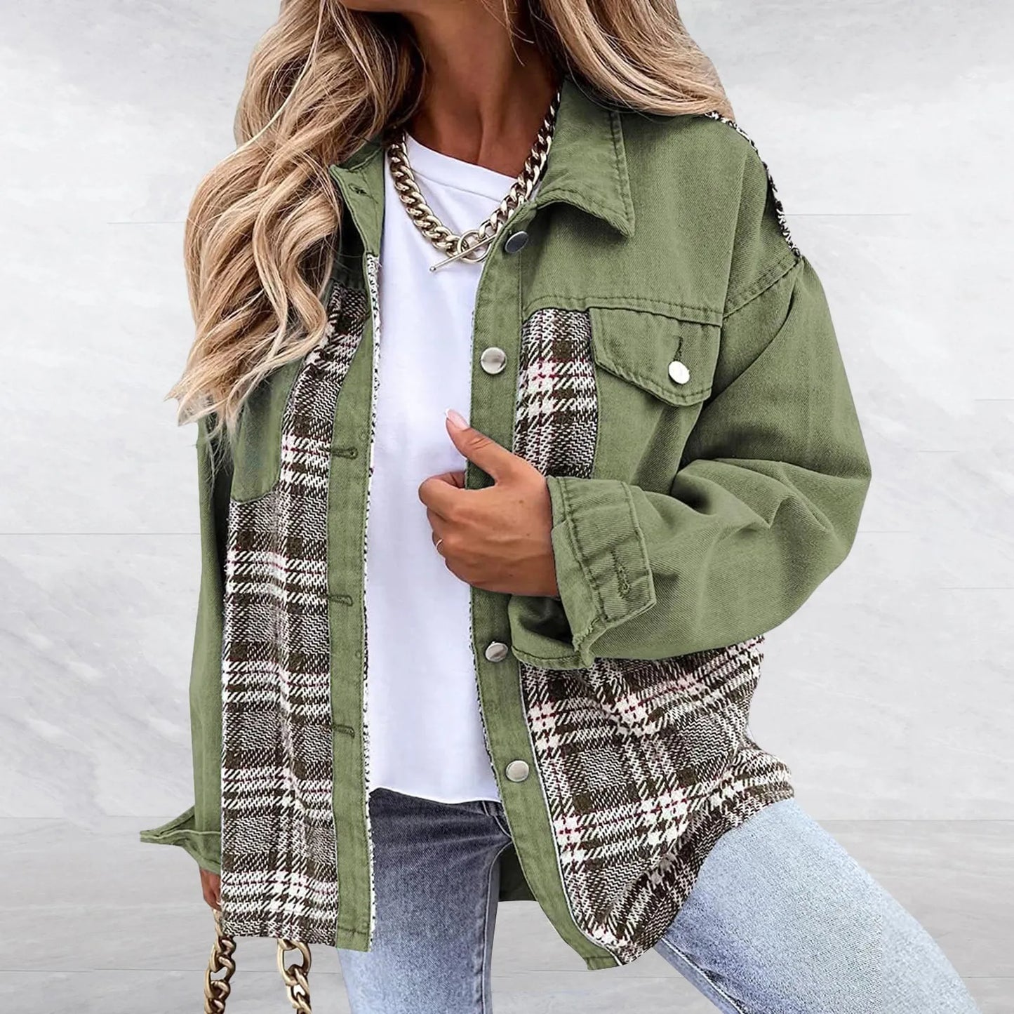 Fashion Casual Plaid Autumn Winter Loose Large Size Long Sleeve Jackets