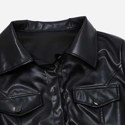 Faux Leather Cropped Jacket