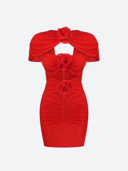 Floral Cut Out Mesh Mini Dress