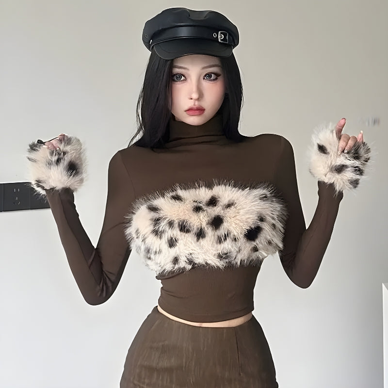 Fluffy Leopard Top