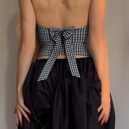 Gingham Bow Backless Top