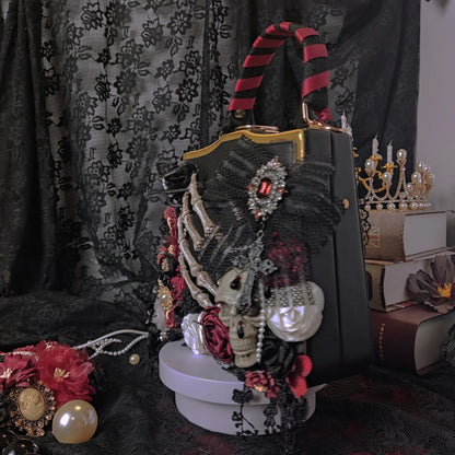 Vintage Punk Black Flower Butterfly Skeleton Gothic Crossbody Bag