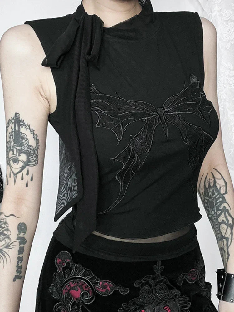 Gothic Vintage Butterfly Embroidered Crop Lace Sexy Top