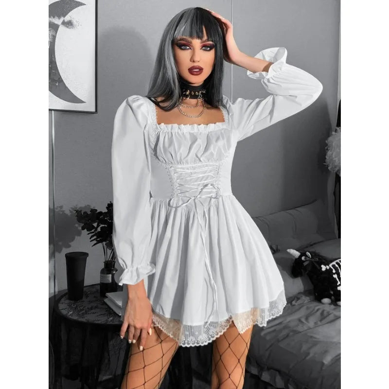 Long Waist Sleeve Trim Party High Black Sleeve Vintage Puff Lace Bandage Lolita Gown