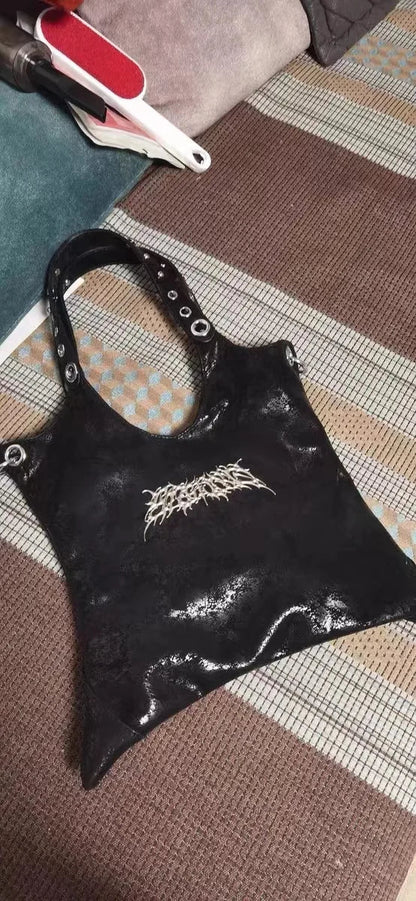 Gothic Grunge Black PU Leather Large Capacity Shoulder Bag