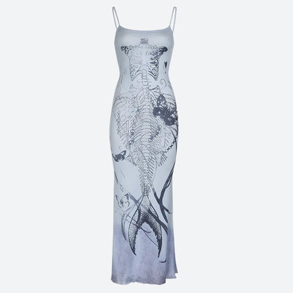 Grunge Mermaid Skeleton Maxi Dress