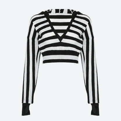 Grunge Striped Hooded Crop Top