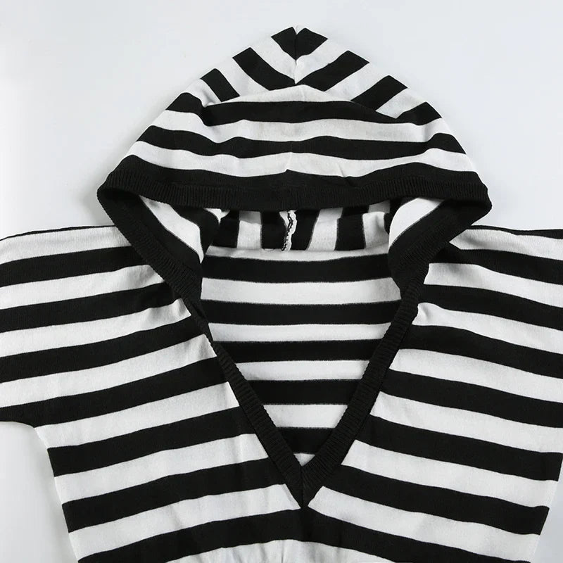 Grunge Striped Hooded Crop Top