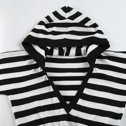 Grunge Striped Hooded Crop Top