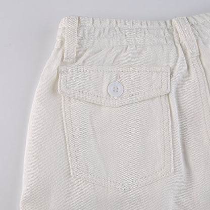 KittenAlarm - Women Spring Fashion Multi Pockets White Cargo Pants Women Adjustable Low Waist Baggy Wide Leg Jeans Oversized Casual Trousers Retro Bottoms Iamhotty