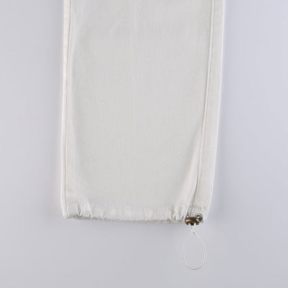 KittenAlarm - Women Spring Fashion Multi Pockets White Cargo Pants Women Adjustable Low Waist Baggy Wide Leg Jeans Oversized Casual Trousers Retro Bottoms Iamhotty