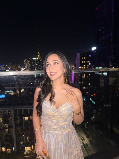 Party Ruffle Midi Dress - Champagne