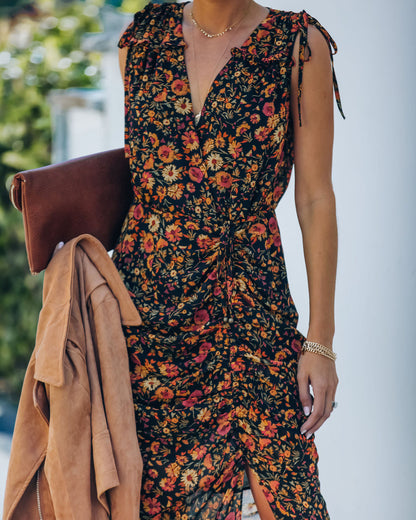 Born To Run Floral Ruched Midi Dress
